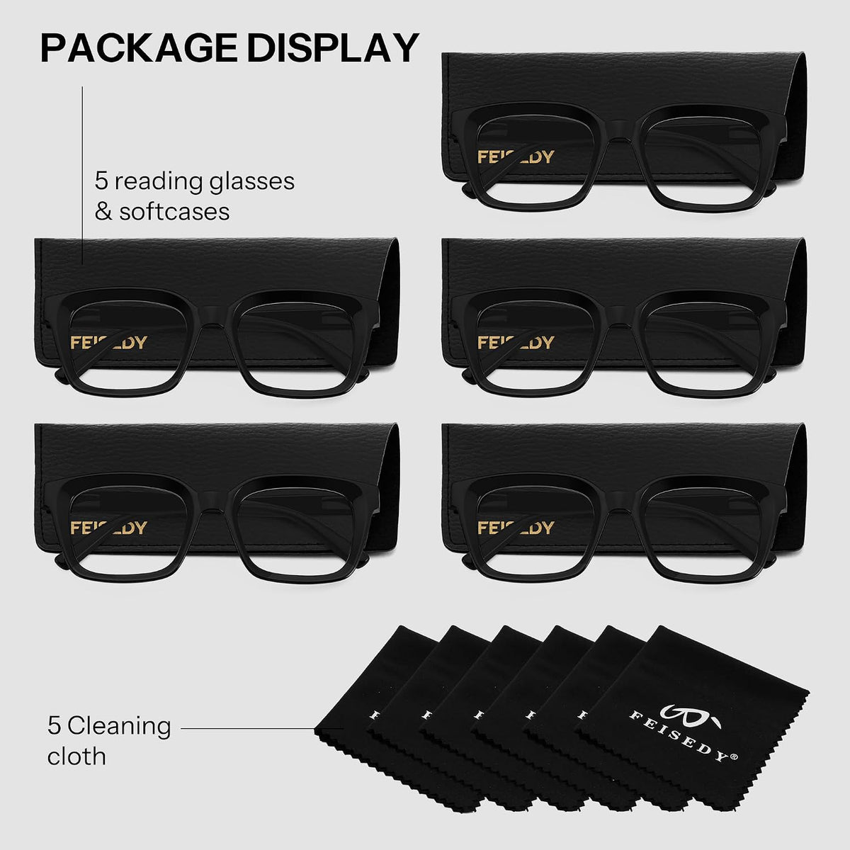 ÉÌƷͼƬ 32 | B0F7HQL9ND | FEISEDY 6/5 Pack Classic Reading Glasses Rectangular Readers B0297