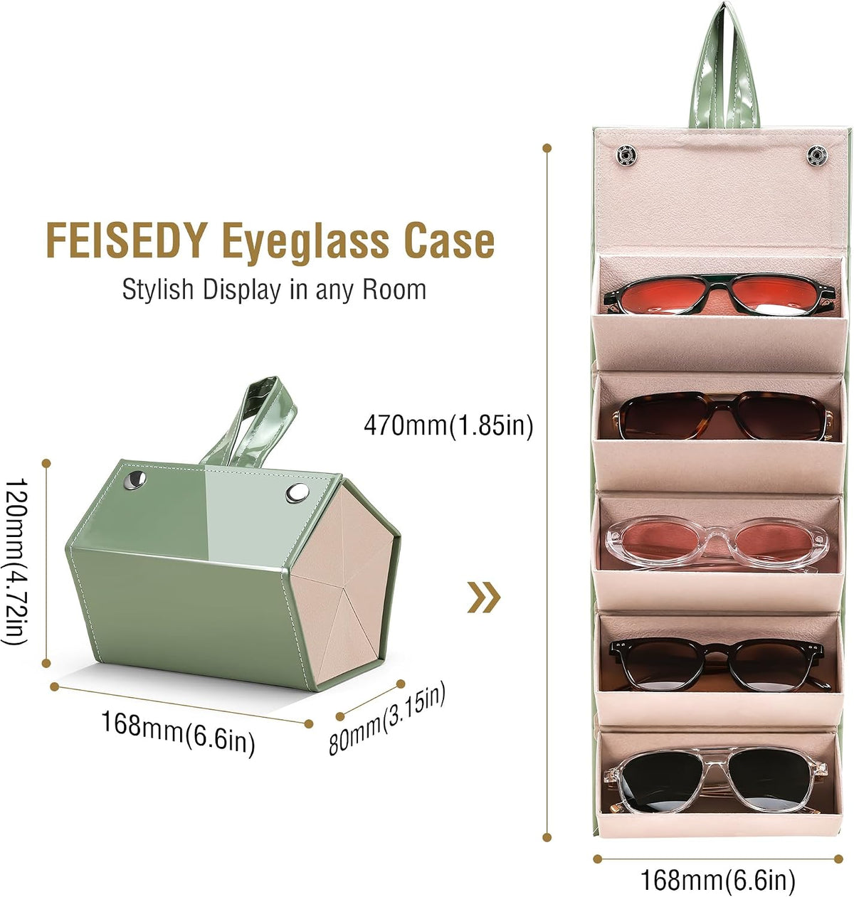 ÉÌƷͼƬ 32 | B0CSFHKMSS | FEISEDY Sunglasses Organizer 5 Slots Travel Glasses Case,Hanging Eyewear Holder Fashionable PU Leather Eyeglass Case B0087