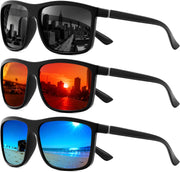 Black/Grey+black/Blue+black/Red / 55 Millimeters | B0FPM4BFR5 | FEISEDY Square Polarized Sunglasses For Men Women B0322