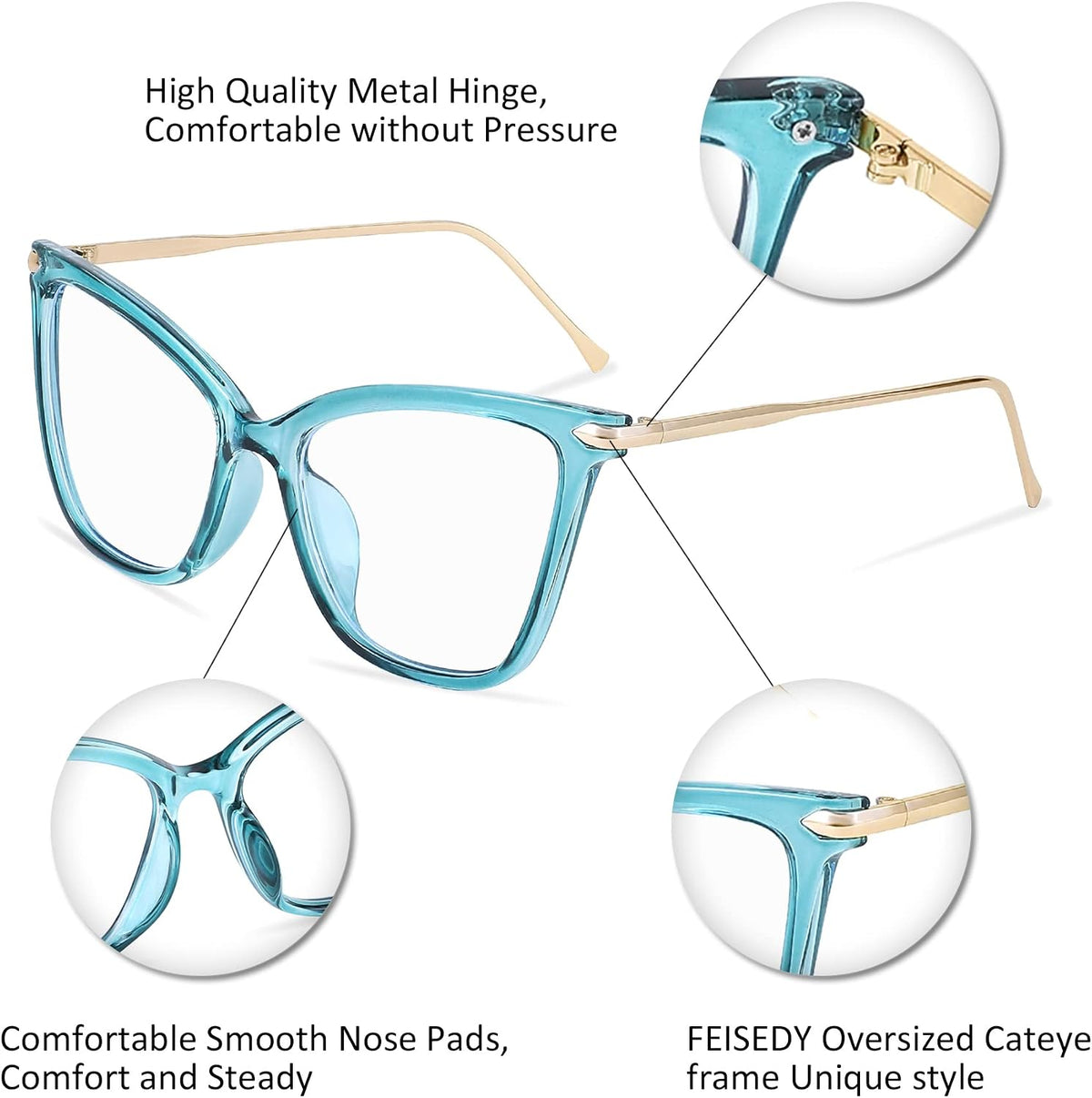 ÉÌƷͼƬ 32 | B07KK3P4KT | FEISEDY Oversized Cat Eye Glasses Frame with Clear Lenses Eyewear for Women B2460