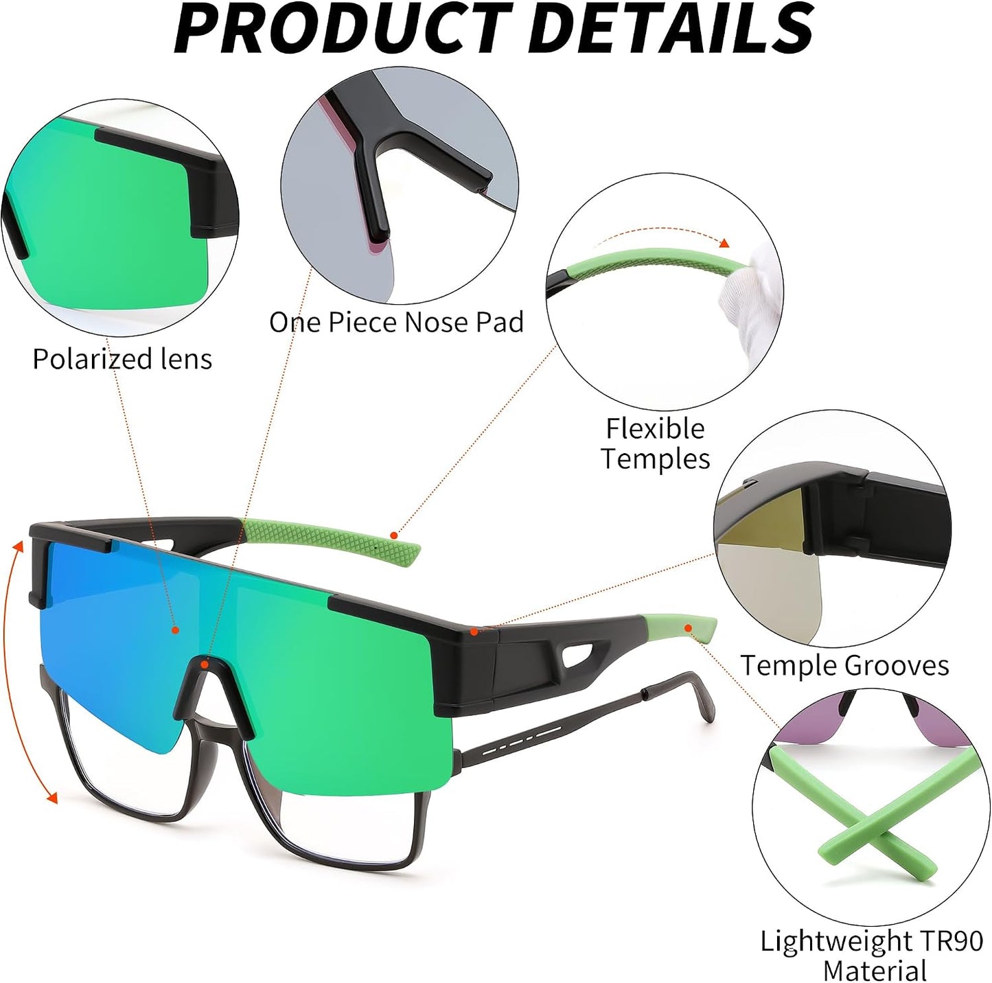 商品图片 4 | B0GGMHCCXG | FEISEDY Polarized Fit Over Glasses Sunglasses for Men Women, Sports Wrap Around for Driving Cycling Fishing B0382