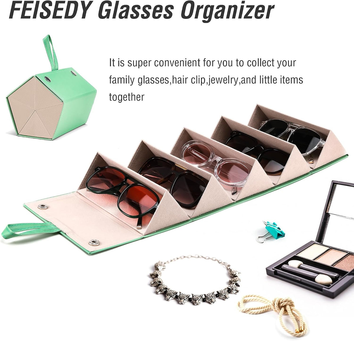 ÉÌƷͼƬ 38 | B0CSFHKMSS | FEISEDY Sunglasses Organizer 5 Slots Travel Glasses Case,Hanging Eyewear Holder Fashionable PU Leather Eyeglass Case B0087