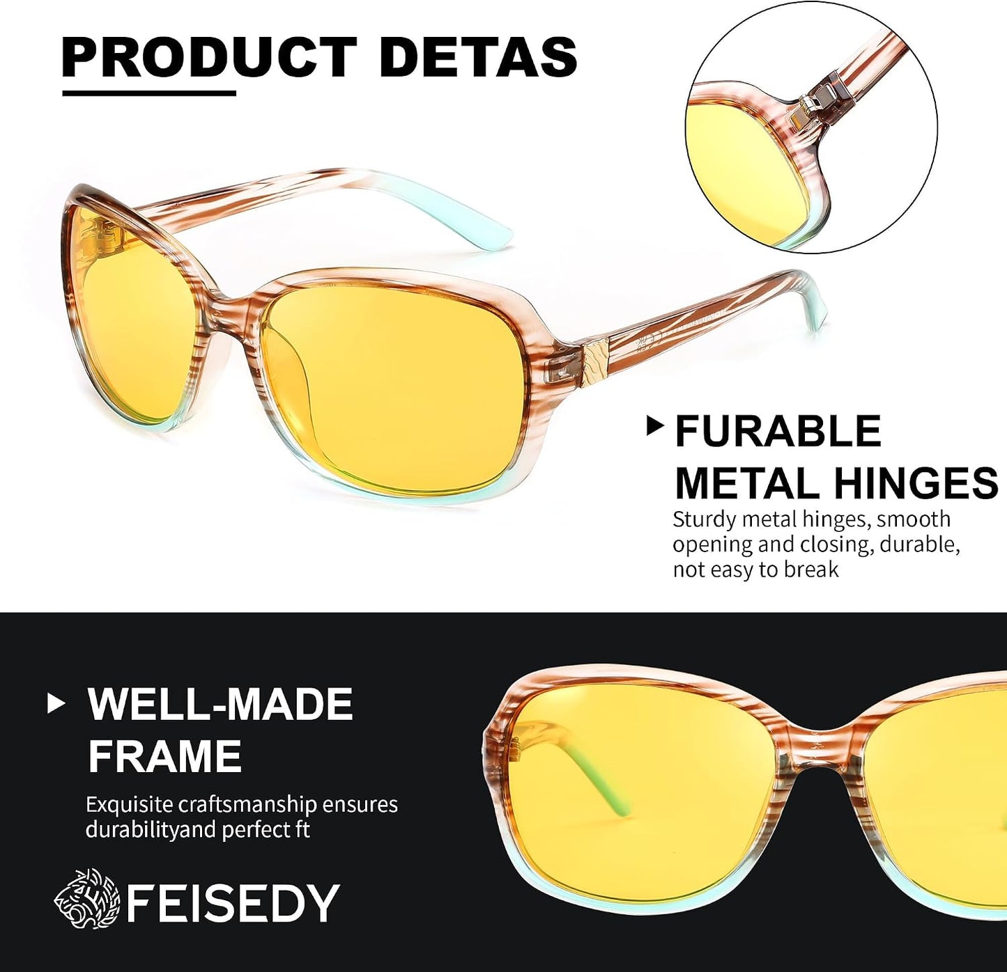 商品图片 92 | B081YY5RM3 | FEISEDY Classic Womens Night Glasses Driving Anti Glare Wrap Around Yellow Sunglasses B2548