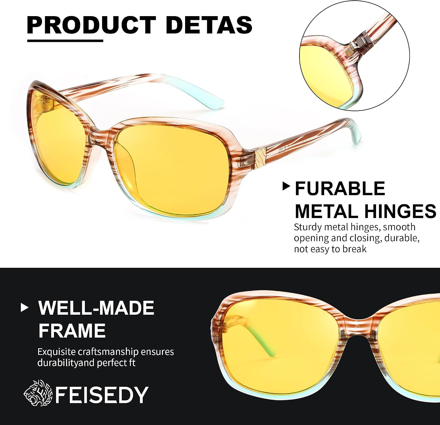 商品图片 92 | B081YY5RM3 | FEISEDY Classic Womens Night Glasses Driving Anti Glare Wrap Around Yellow Sunglasses B2548