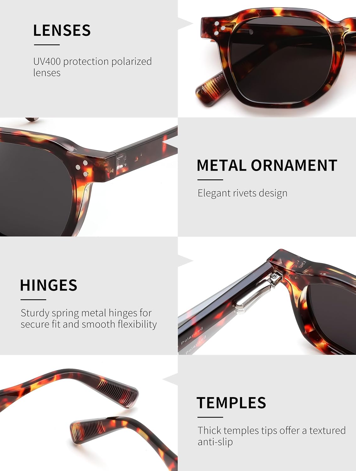 ÉÌƷͼƬ 9 | B0H83DD892 | FEISEDY Retro Thick Polarized Square Sunglasses for Women Men B0458
