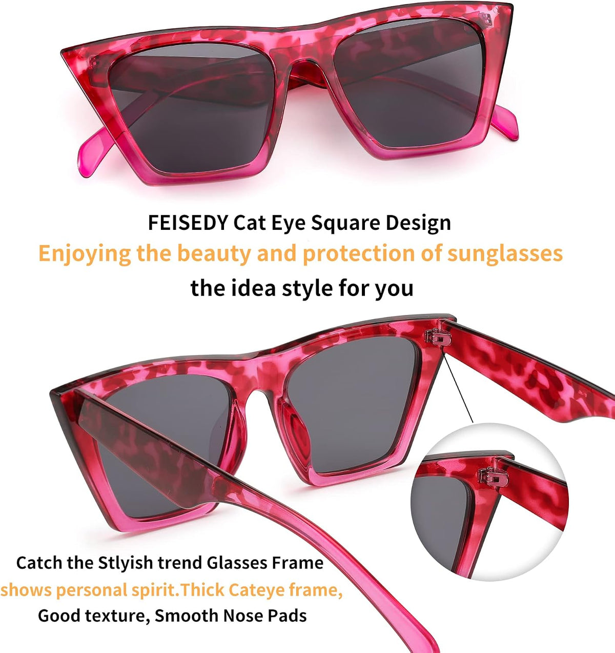 ÉÌƷͼƬ 36 | B0C5378735 | FEISEDY Vintage Square Cat Eye Sunglasses Women Trendy Cateye Sunglasses B2473