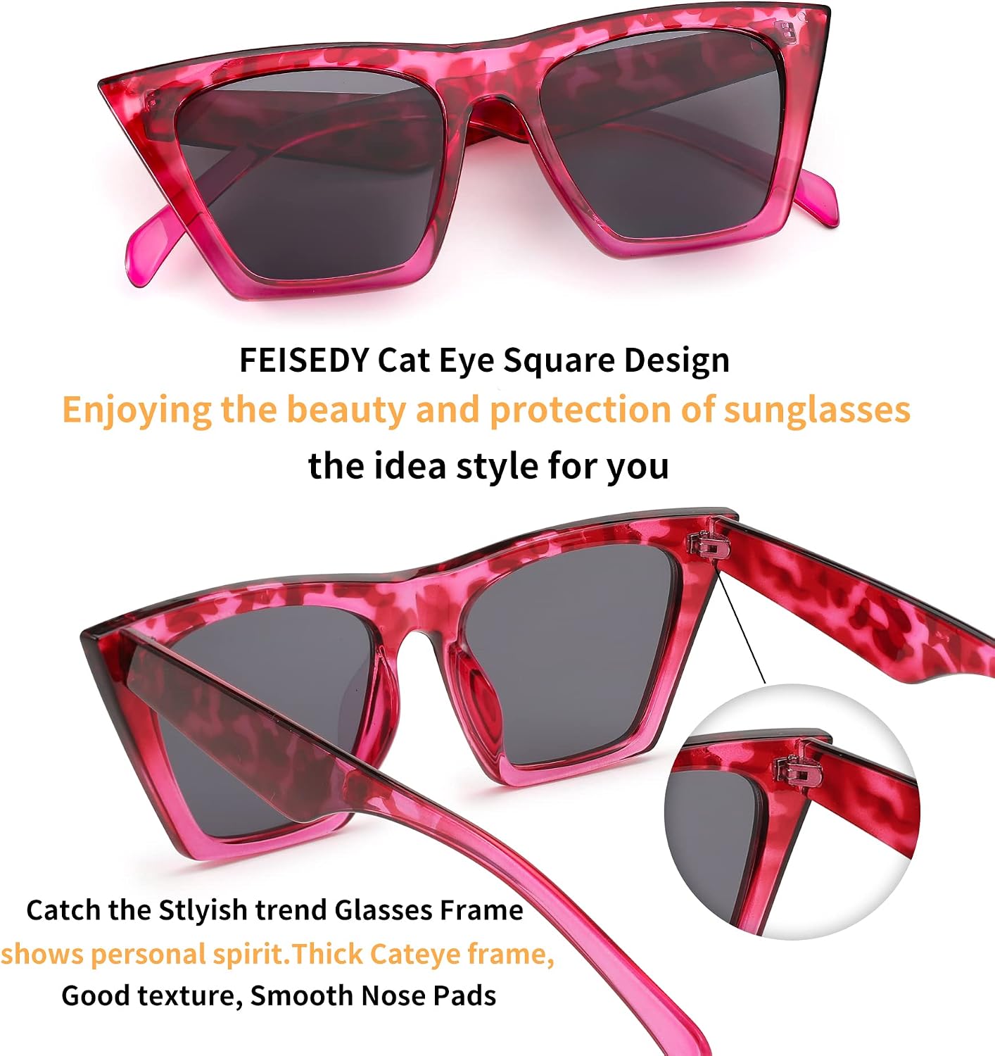 商品图片 36 | B0C5378735 | FEISEDY Vintage Square Cat Eye Sunglasses Women Trendy Cateye Sunglasses B2473