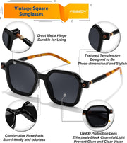 商品图片 5 | B0D4M6XXF1 | FEISEDY Vintage Square Sunglasses Men Women Classic Retro Trendy Large Frame UV400 Sun Glasses B0154