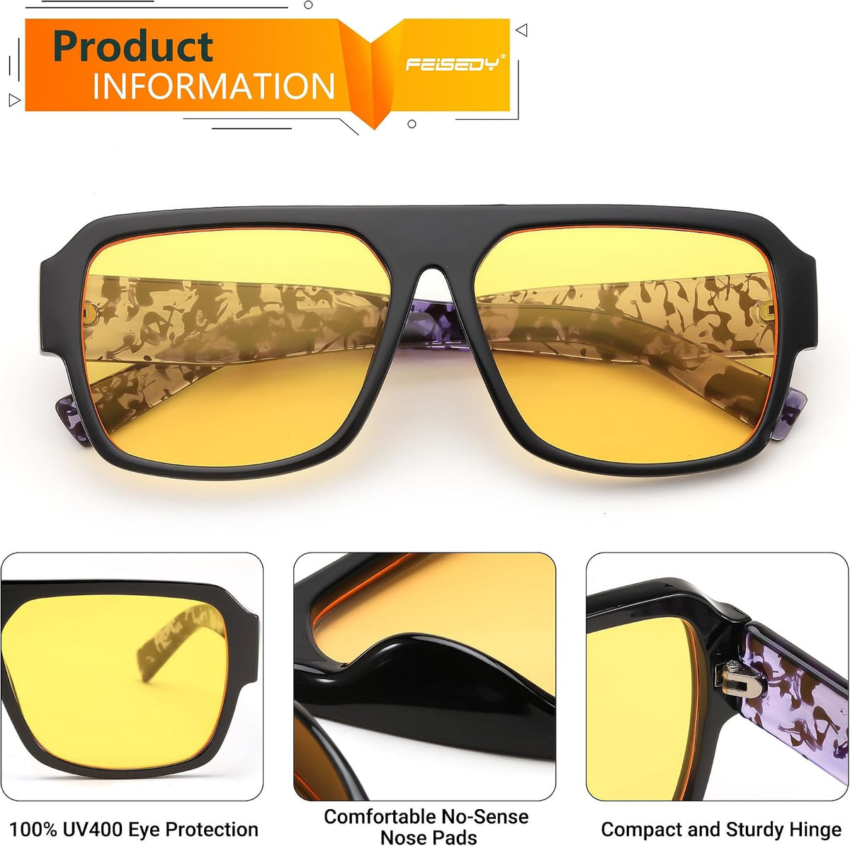 ÉÌƷͼƬ 9 | B0D3M21LQ4 | FEISEDY Square Sunglasses for Women Men Rectangle Classic Sunglasses Designer Thick Frame Shades Sun Glasses UV400 B0166
