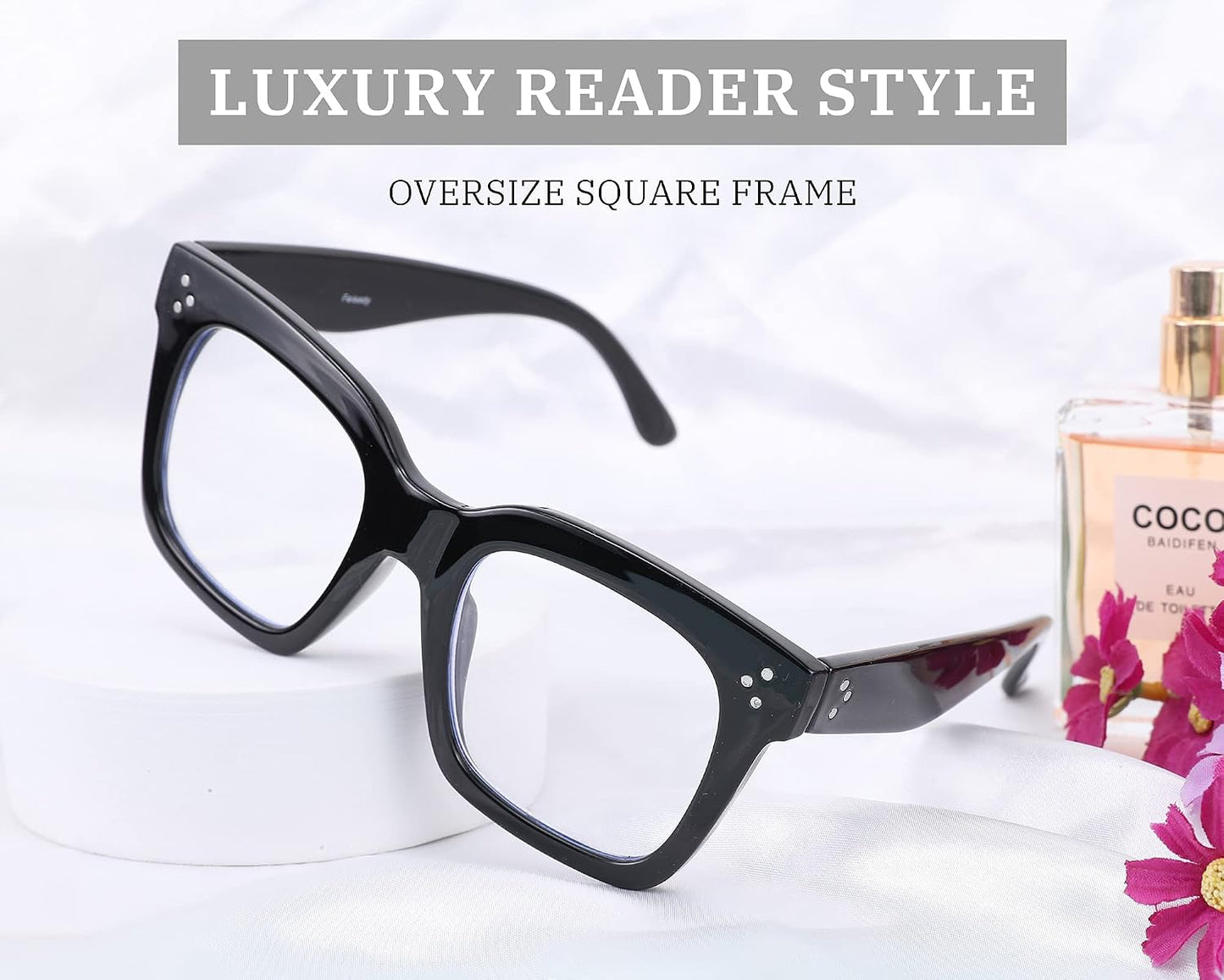 商品图片 5 | B08ZMQ47KD | FEISEDY Blue Light Blocking Reading Glasses Oversized Readers Designer Luxury Square Eyewear Frame B2695FR