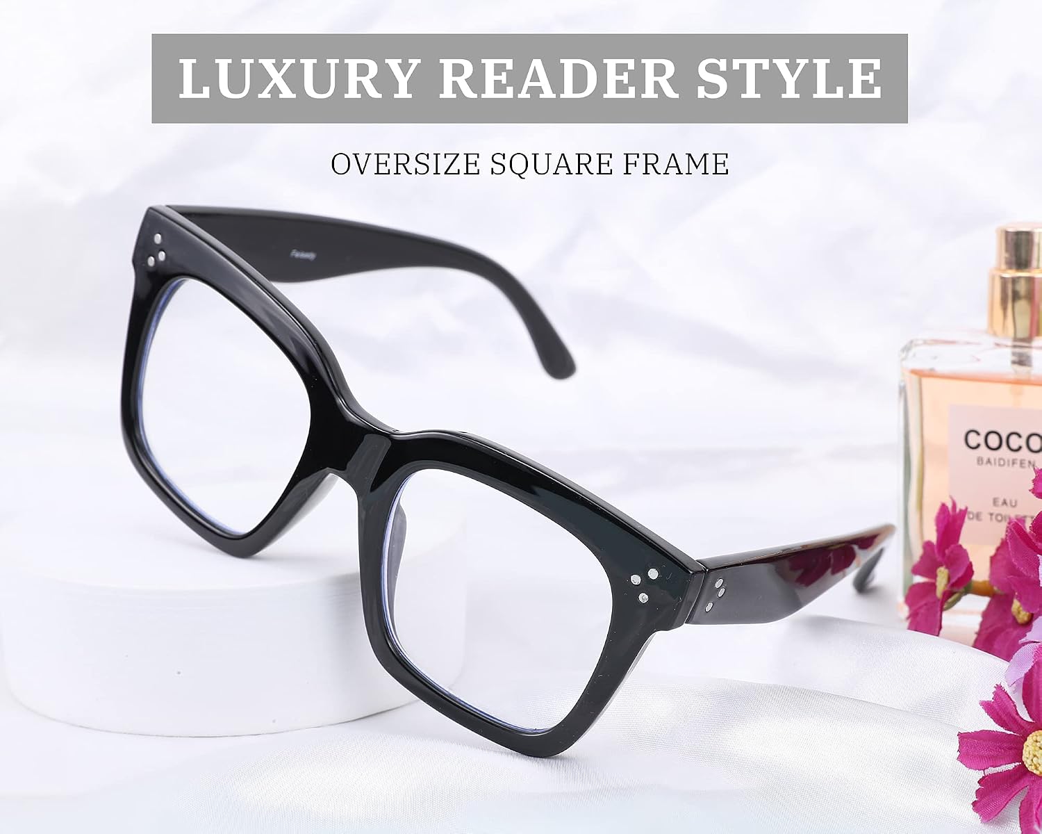 商品图片 5 | B08ZMQ47KD | FEISEDY Blue Light Blocking Reading Glasses Oversized Readers Designer Luxury Square Eyewear Frame B2695FR