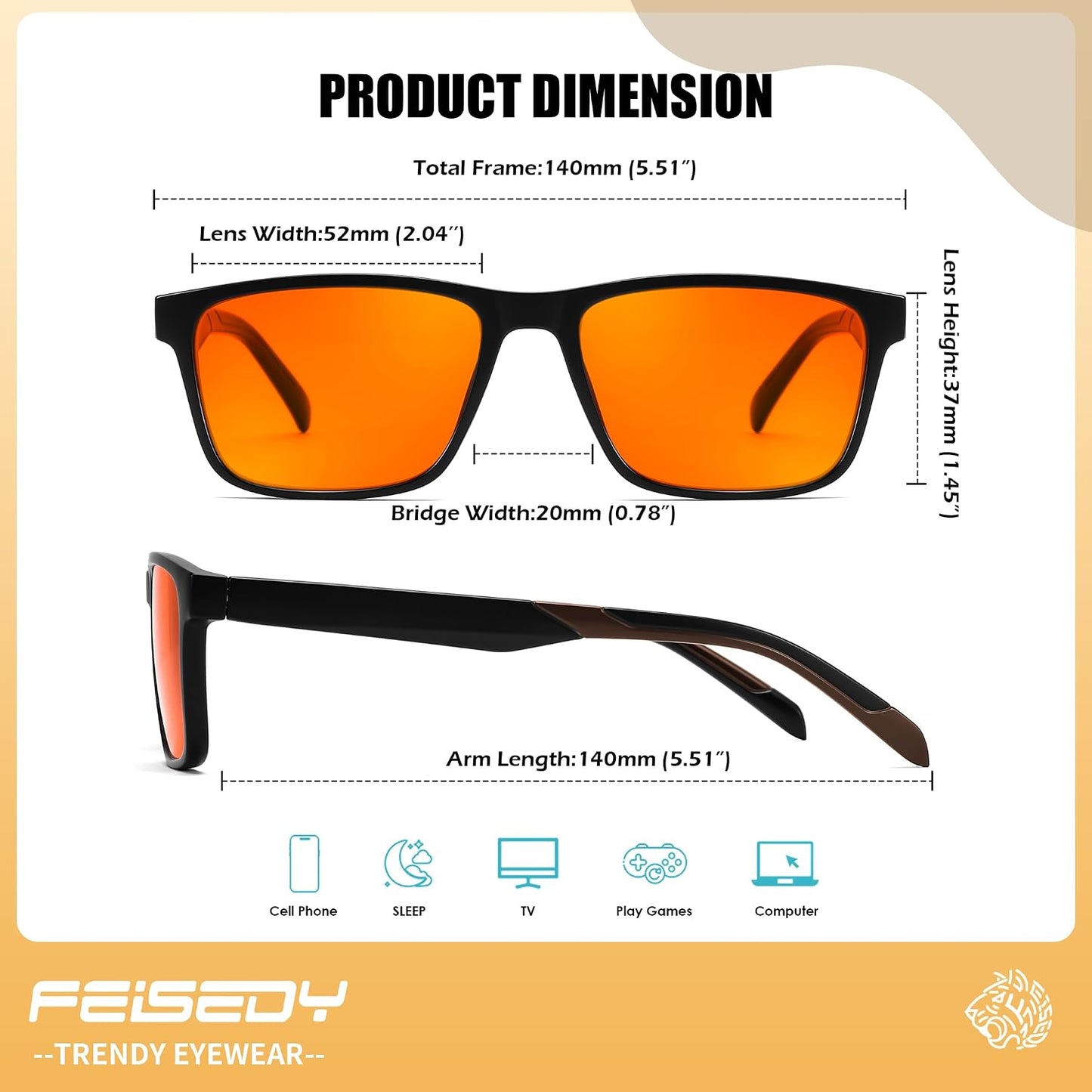 商品图片 7 | B0DJM9D9KM | FEISEDY Blue Light Glasses for Better Sleep Amber Computer Gaming TV Anti Eyestrain Glasses with Spring Hinge B0249