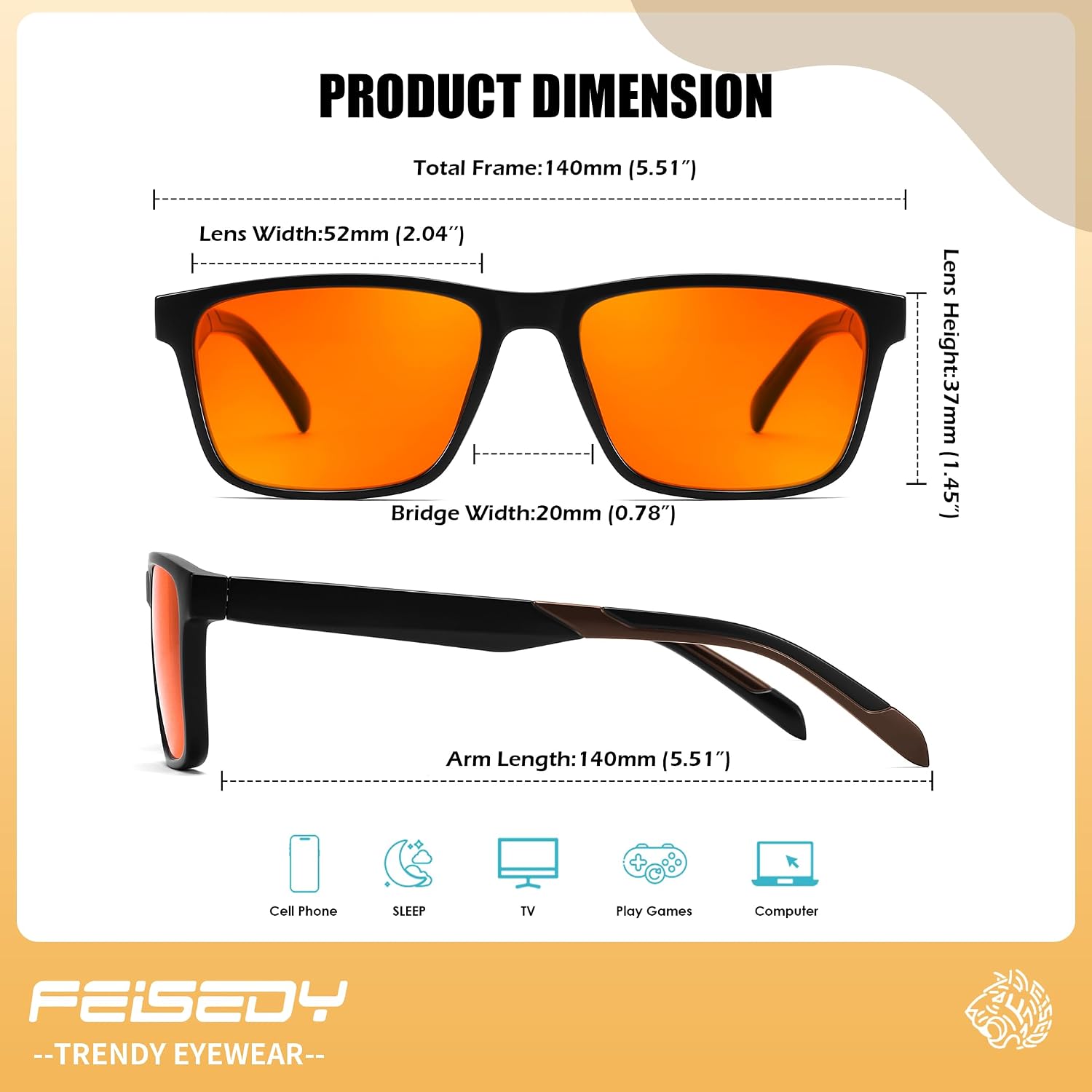 商品图片 7 | B0DJM9D9KM | FEISEDY Blue Light Glasses for Better Sleep Amber Computer Gaming TV Anti Eyestrain Glasses with Spring Hinge B0249