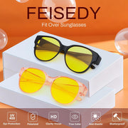 ÉÌƷͼƬ 4 | B0FX4NQCGM | FEISEDY 2Pack Night Driving Glasses Over Glasses with Yellow Lenses Fit Over Polarized Nighttime Sunglasses B0331