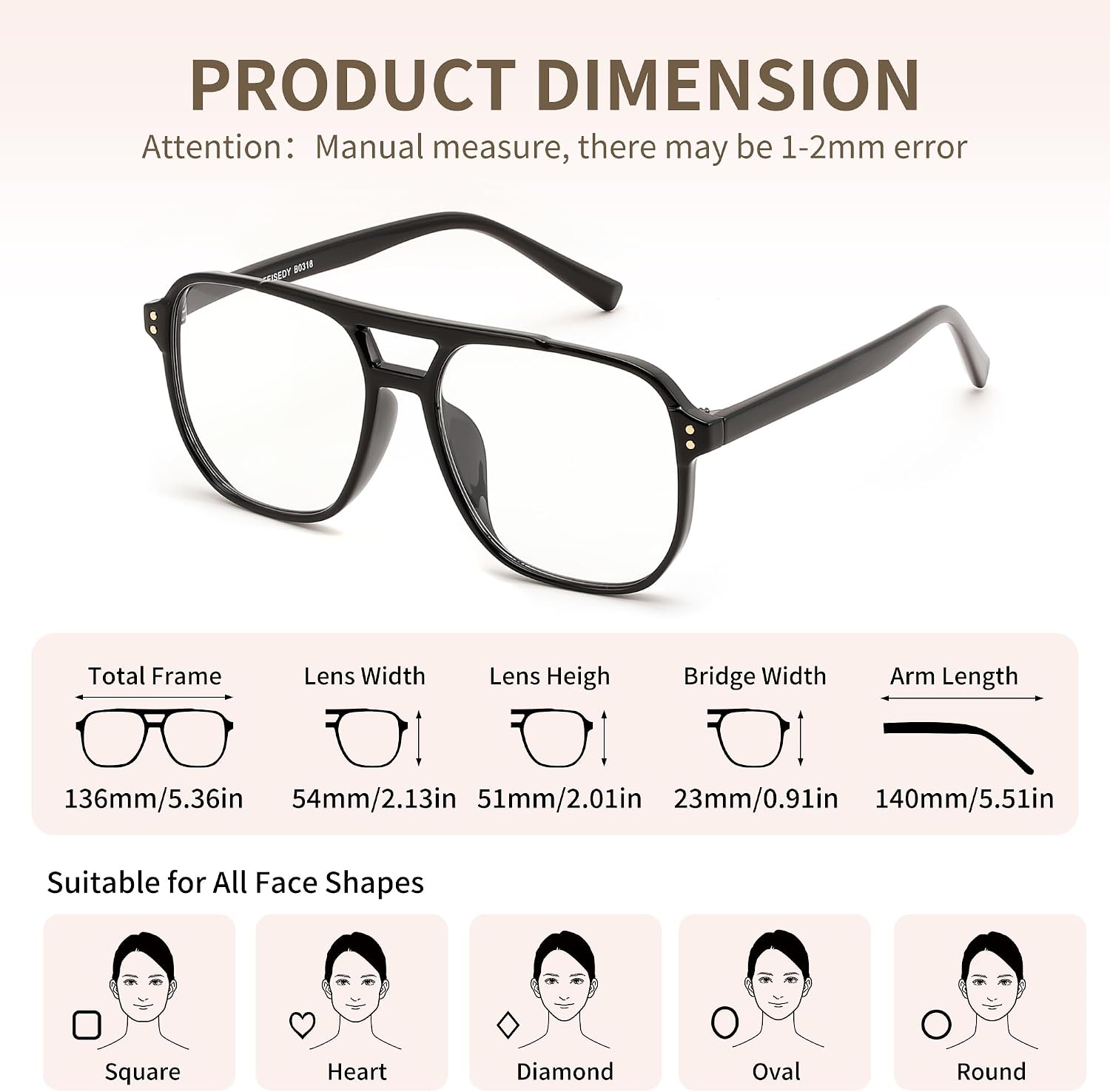 商品图片 6 | B0FWXP3HKW | FEISEDY Fashion Aviator Blue Light Reading Glasses for Woman Men B0318 | Square Pilot Computer Glasses, Anti Eyestrain Glare Readers
