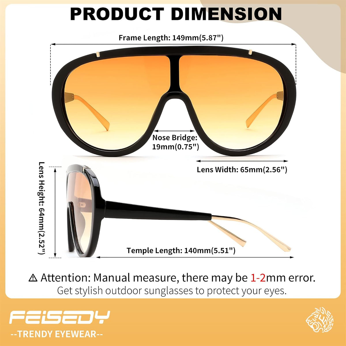 ÉÌƷͼƬ 13 | B085PPHWTZ | FEISEDY Retro Oversized Sunglasses Women Men One Piece Frame B2580
