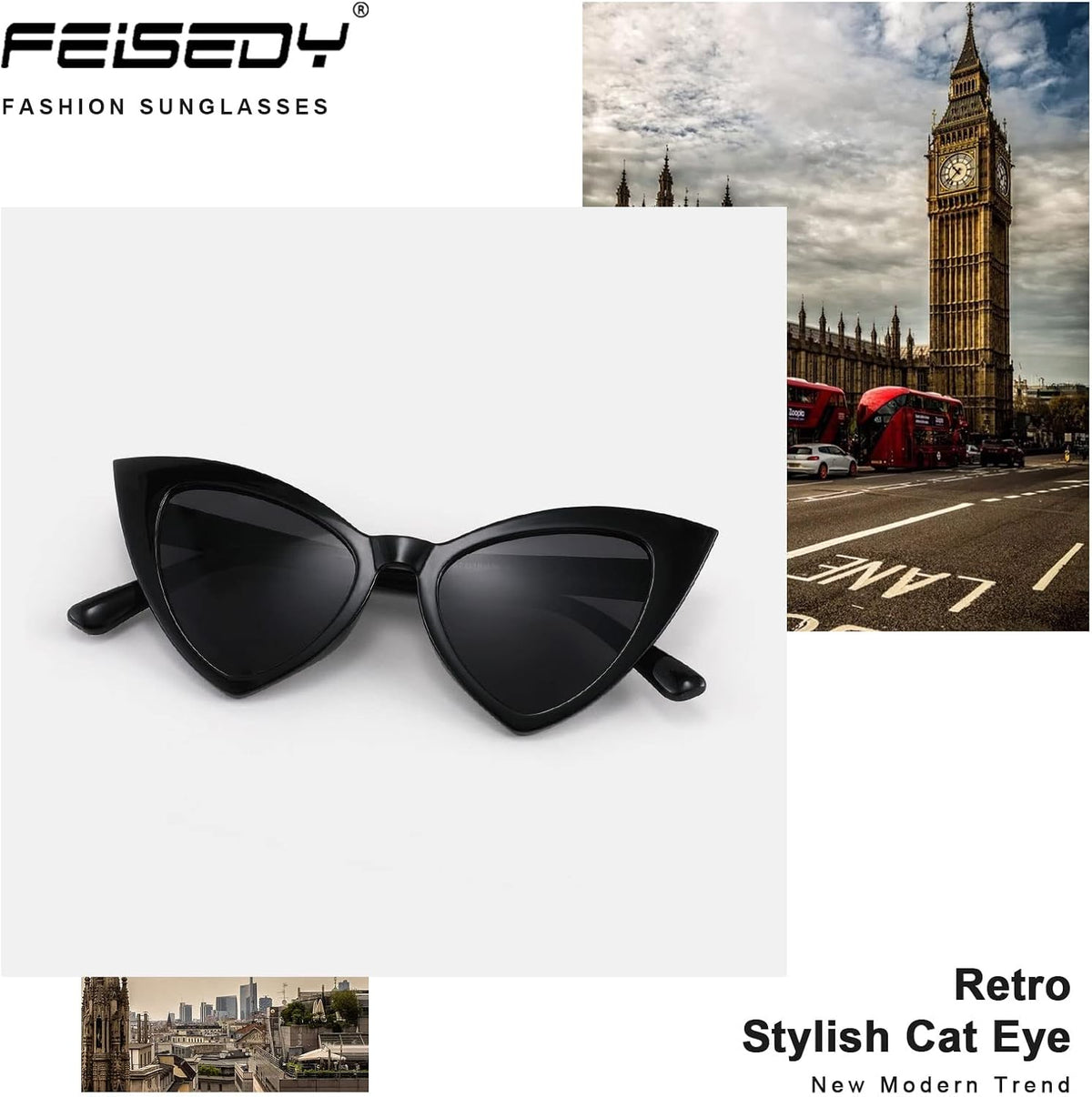 ÉÌƷͼƬ 24 | B09SPTCVBR | FEISEDY Retro Cat Eye Sunglasses for Women Fashion Vintage Cateye Sun Glasses B2235