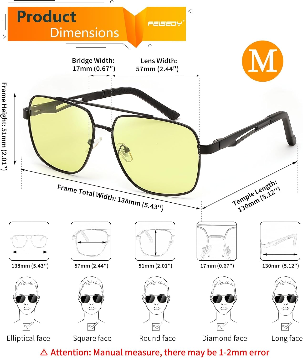 商品图片 14 | B0D6RBYFQB | FEISEDY Polarized Aviator Photochromic Sunglasses Men Women for Day and Night Driving Metal Frame B0172
