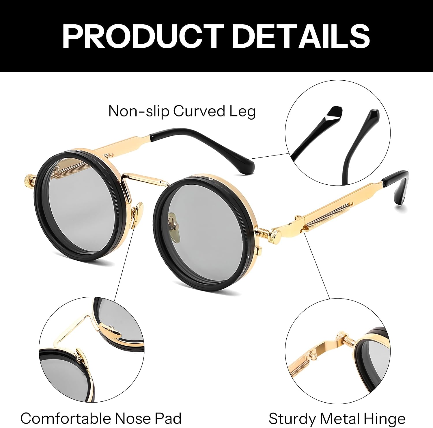 商品图片 25 | B0FK1DDVSV | FEISEDY Adjustable Sunglasses Polarized Men, Round Metal ND Filter B1400