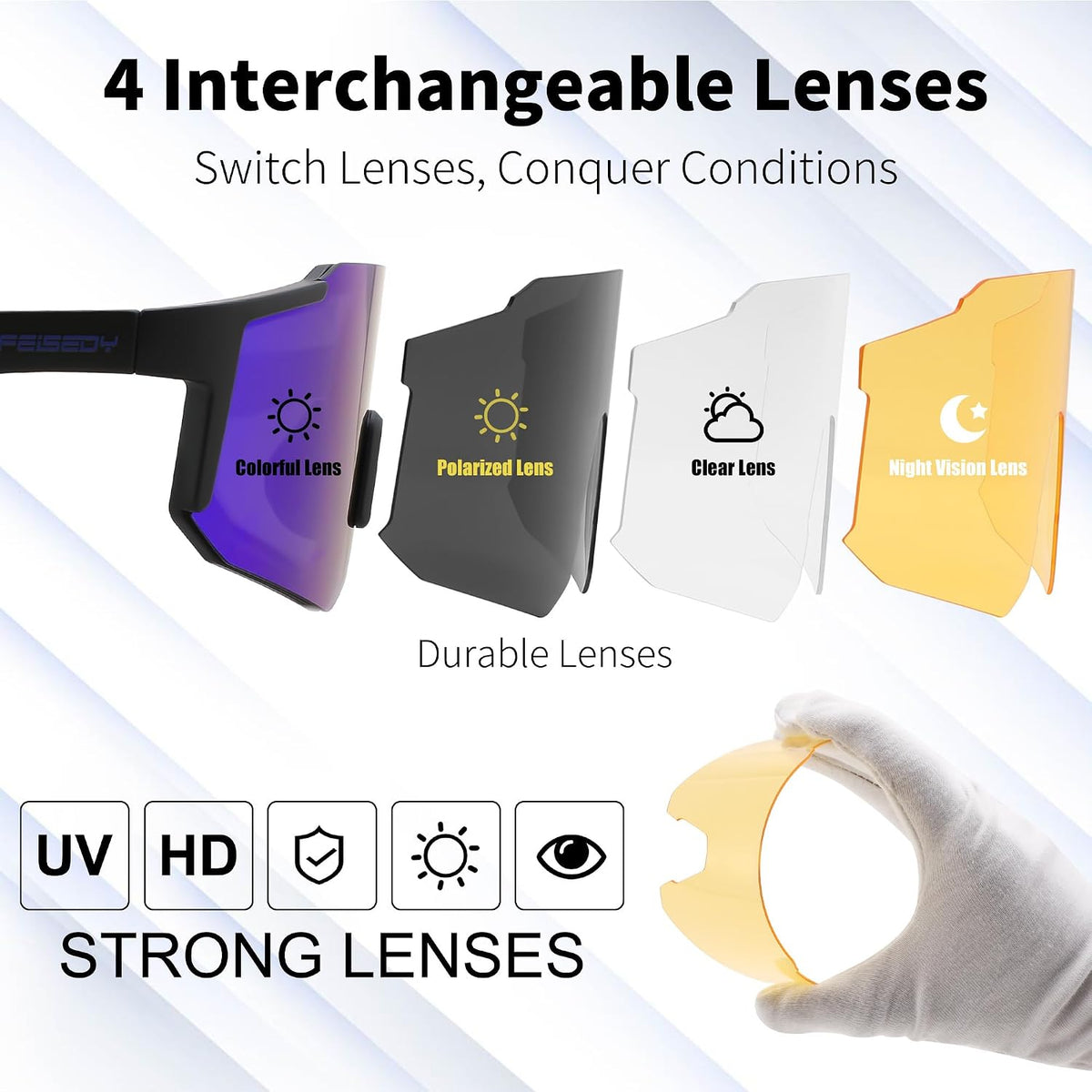 ÉÌƷͼƬ 2 | B0FMRGGCL4 | FEISEDY Polarized Sports Sunglasses for Men Women Youth - Baseball, Running, Cycling UV400 Protection 4 Lenses B0279