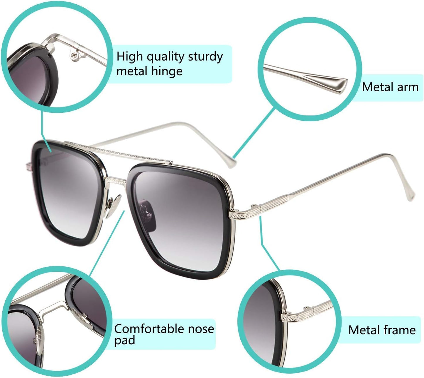 商品图片 10 | B07VFM34S4 | FEISEDY Retro Aviator 70s Pilot Sunglasses Men Trendy Women Square Sun Glasses Driving Outdoors B2510