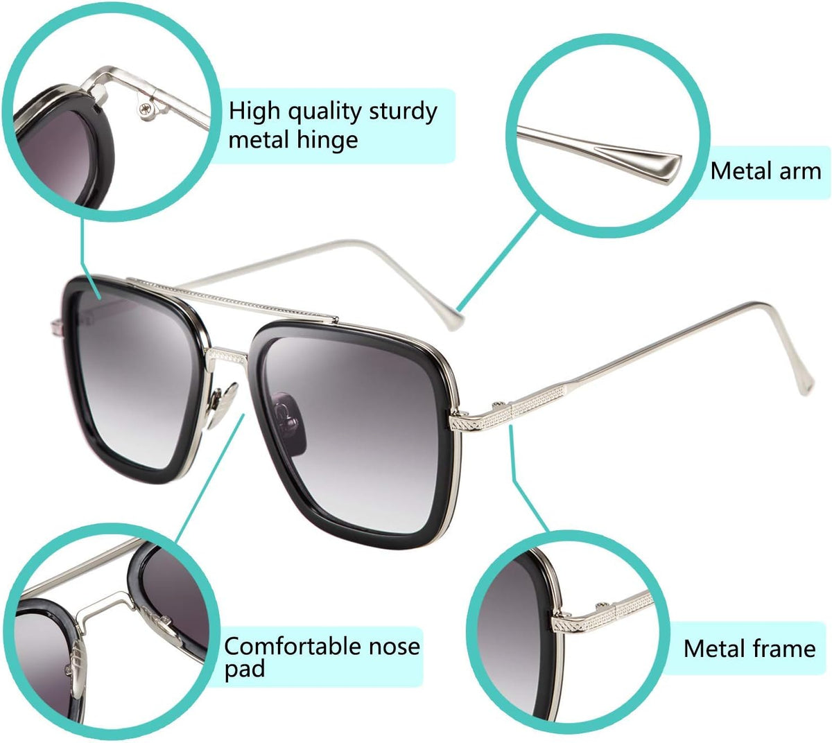 ÉÌƷͼƬ 10 | B07VFM34S4 | FEISEDY Retro Aviator 70s Pilot Sunglasses Men Trendy Women Square Sun Glasses Driving Outdoors B2510