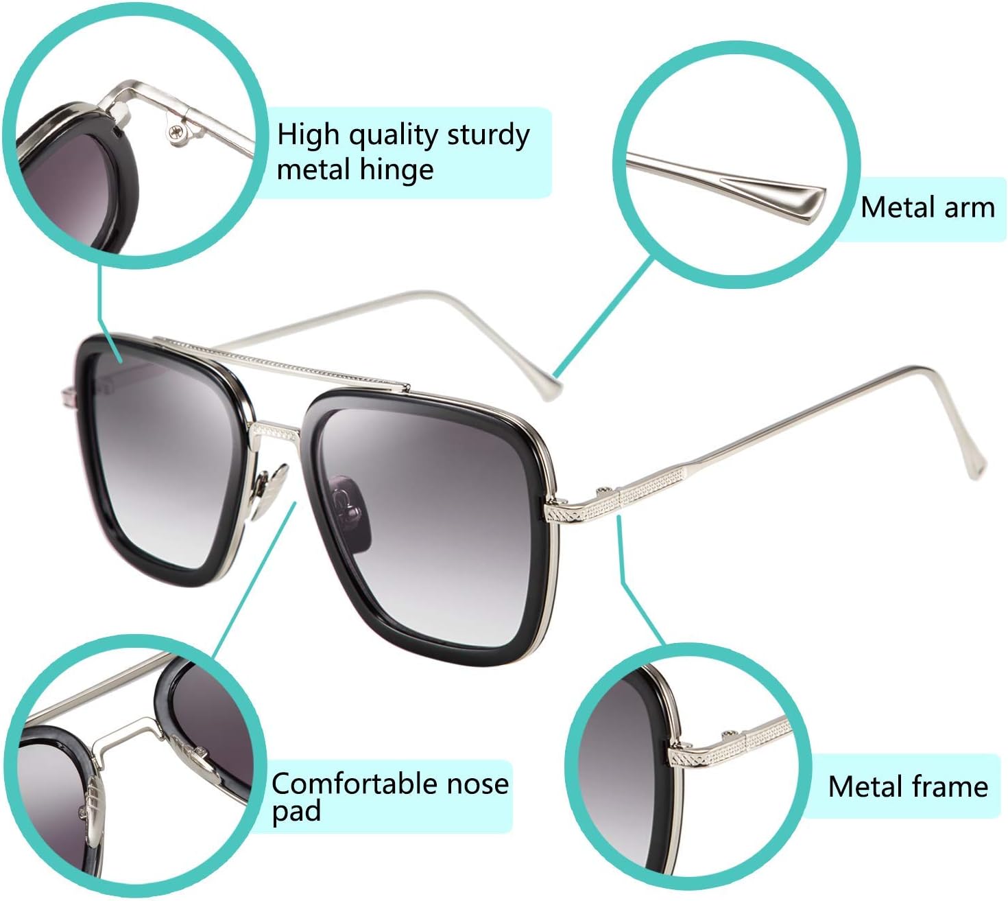 商品图片 10 | B07VFM34S4 | FEISEDY Retro Aviator 70s Pilot Sunglasses Men Trendy Women Square Sun Glasses Driving Outdoors B2510