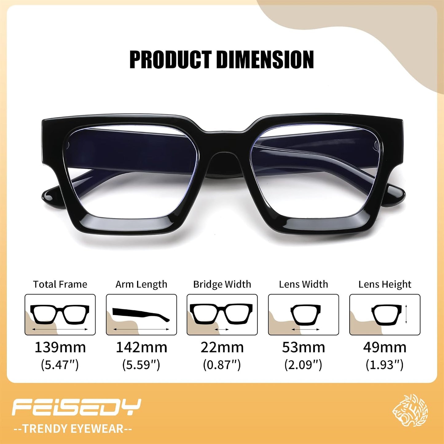 商品图片 5 | B0DXDYMMPM | FEISEDY Retro Blue Light Blocking Glasses for Women Men 90s Classic Rectangle Frame Thick Chic Computer Eyeglasses B2383R