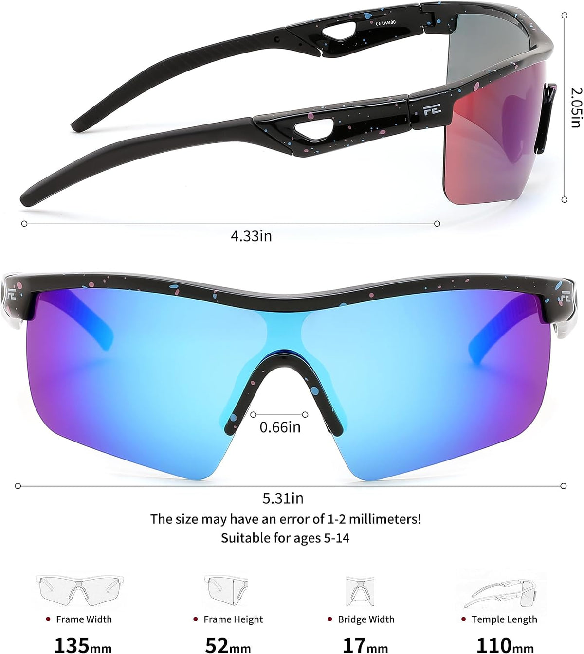 ÉÌƷͼƬ 137 | B07JZ18KMZ | FEISEDY Kids Polarized Sports Sunglasses, TR90 UV400 Baseball Cycling