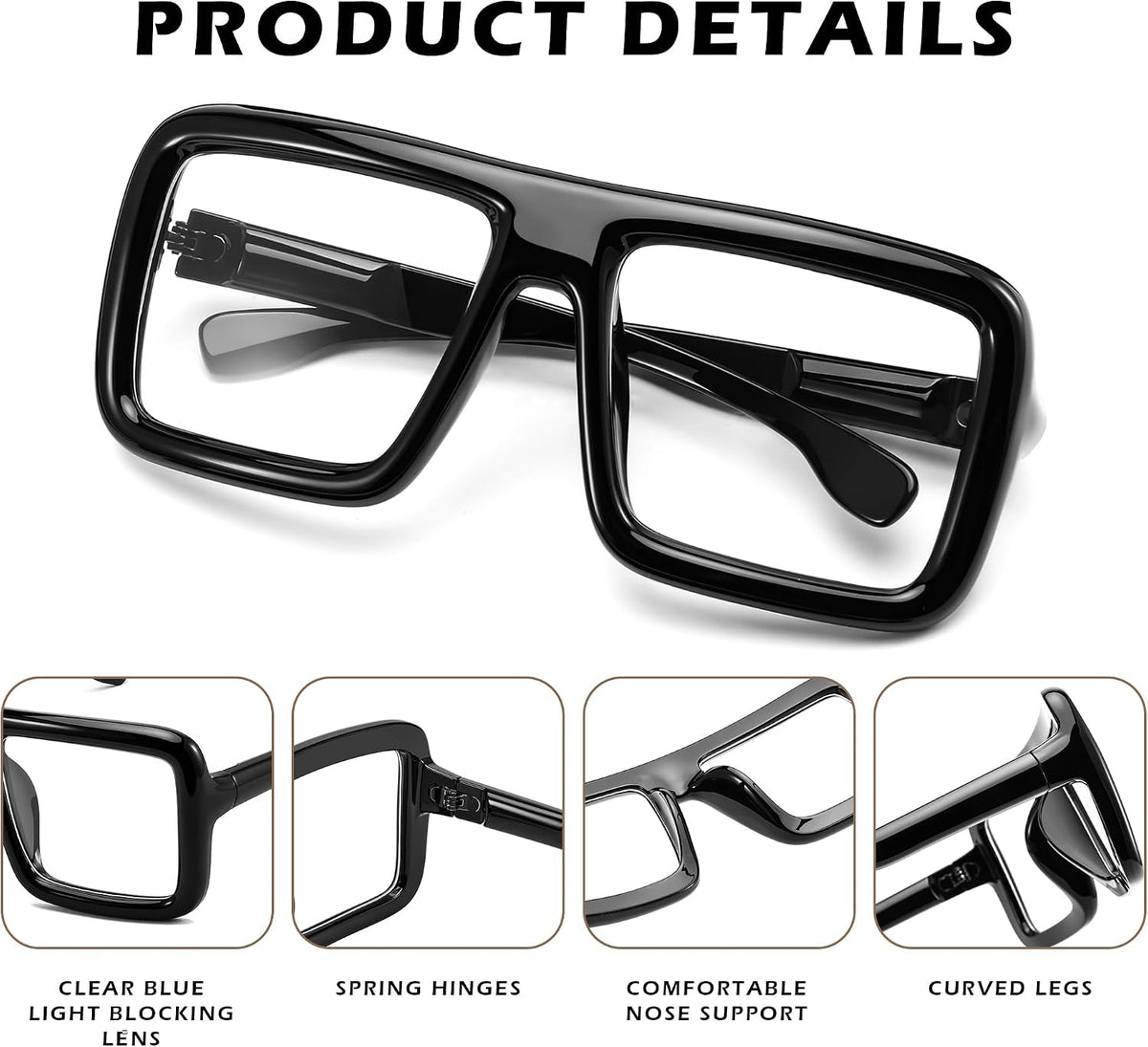 ÉÌƷͼƬ 6 | B0DFY73V8M | FEISEDY Square Oversized Blue Light Glasses Thick Fake Eyewear Frame for Women Men Nerd Glasses Costume Accessories B0241