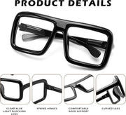 ÉÌƷͼƬ 6 | B0DFY73V8M | FEISEDY Square Oversized Blue Light Glasses Thick Fake Eyewear Frame for Women Men Nerd Glasses Costume Accessories B0241