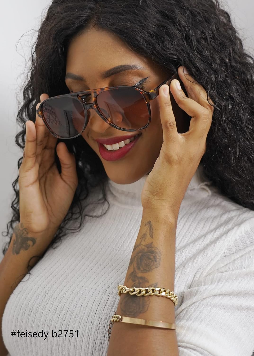 ÉÌƷͼƬ 15 | B0CB543WBD | FEISEDY Vintage Retro 70s Plastic Aviator Sunglasses Women Men Classic Large Squared Frame B2751