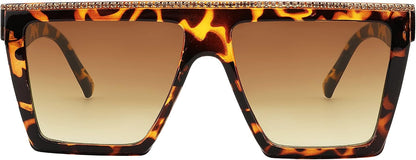 002 Leopard Frame/Gradient Tea Lens / 57 Millimeters | B0BQ2D8YFC | FEISEDY Oversized Square Sunglasses for Women Trendy Retro Big Sun Glasses Rhinestone Sunglasses B2347