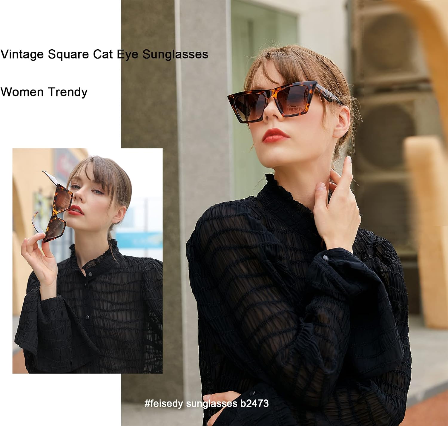 商品图片 137 | B0C5378735 | FEISEDY Vintage Square Cat Eye Sunglasses Women Trendy Cateye Sunglasses B2473