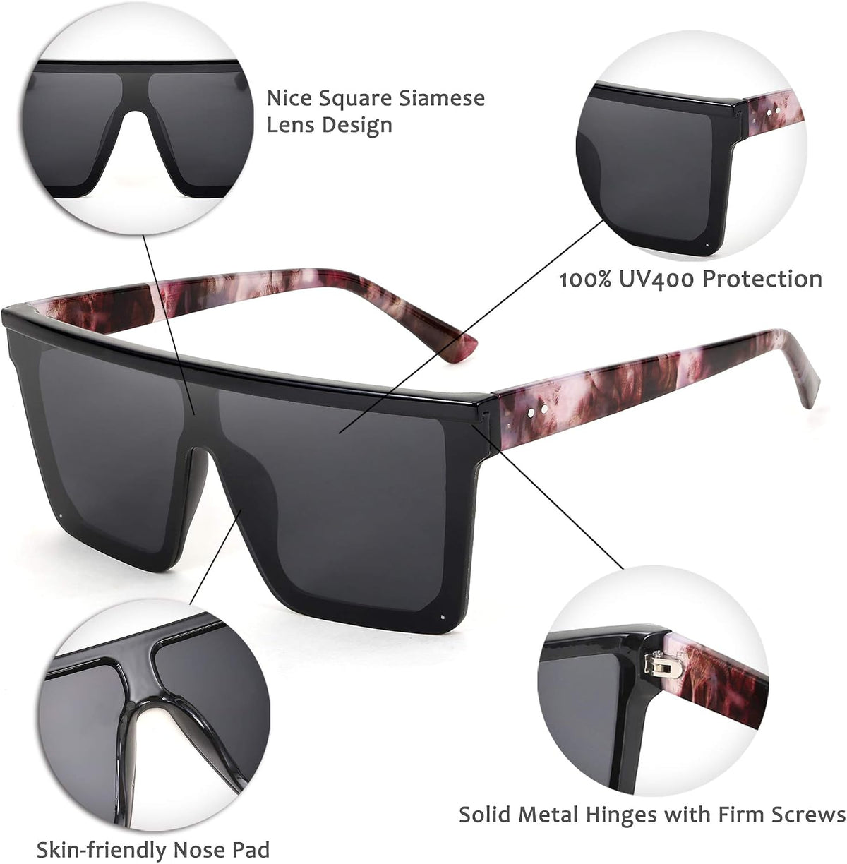 ÉÌƷͼƬ 22 | B09H6XXSDN | FEISEDY Oversized Sunglasses Mens Womens Flat Top Square Trendy Visor Shades UV400 B2470