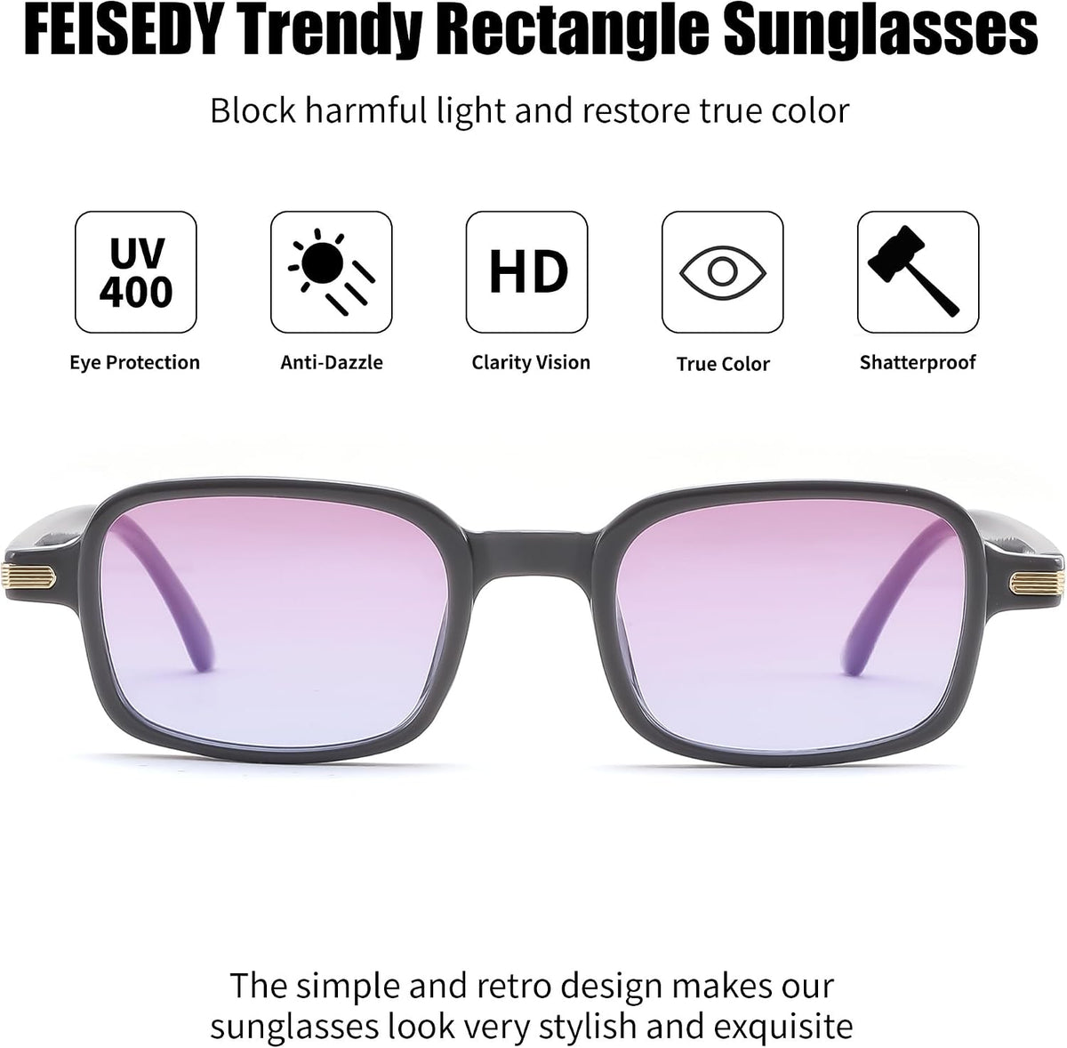 ÉÌƷͼƬ 25 | B0H1B921MS | FEISEDY Trendy Rectangle Sunglasses Womens Mens Narrow Square Shades B0449