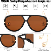 ÉÌƷͼƬ 31 | B0F8N8W8JM | FEISEDY Oversized Aviator Sunglasses With Earring Design for Women Large Big Frame Luxury Designer Shades for Ladies B0296