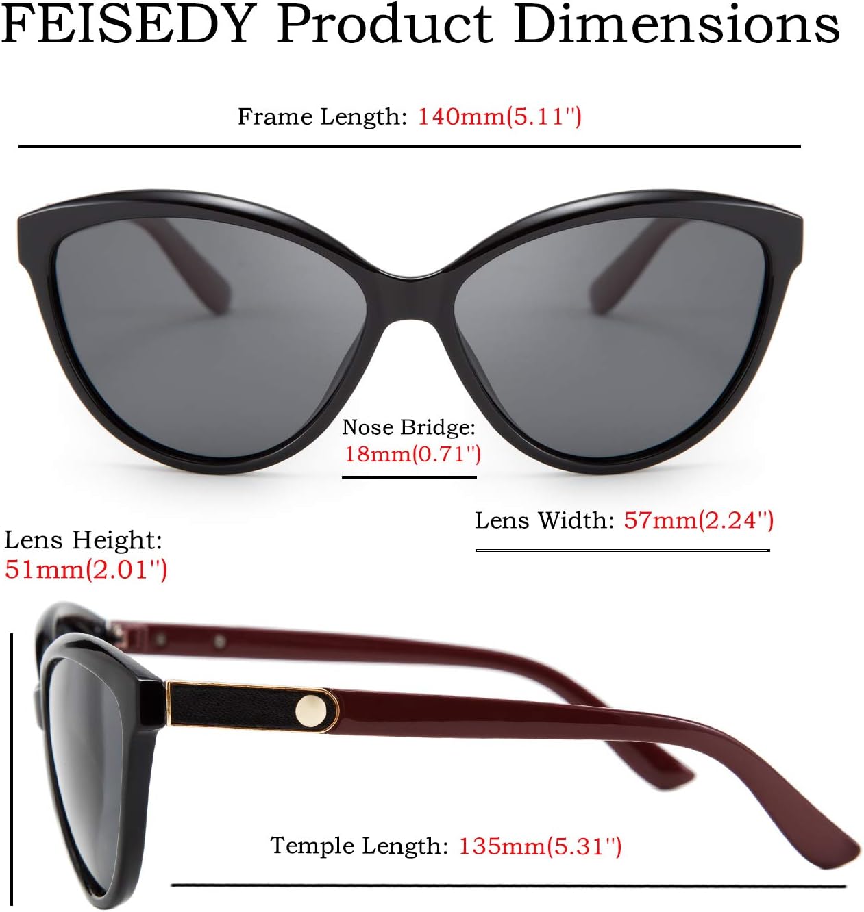 商品图片 32 | B07VB227XS | FEISEDY Classic Cateye Polarized Sunglasses for Women 100% UV Protection B2512