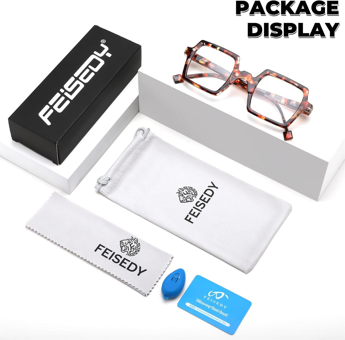 商品图片 14 | B0DNDMV881 | FEISEDY Fashion Blue Light Reading Glasses for Women Square Retro Anti- Glare Digital Eyestrain Readers B0261