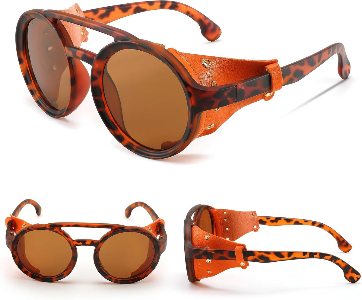 ÉÌƷͼƬ 26 | B09WN3J4YZ | FEISEDY Retro Round Steampunk Sunglasses Women Men Leatherwear B2532