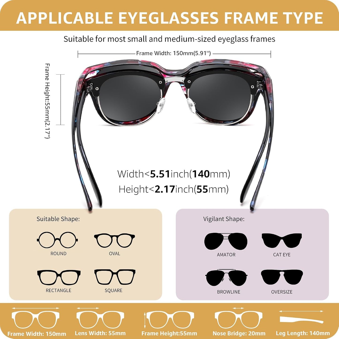 商品图片 52 | B0FRRT5Z37 | FEISEDY Fit Over Glasses Polarized Sunglasses, UV400 Protection for Driving & Outdoor Activities B0328