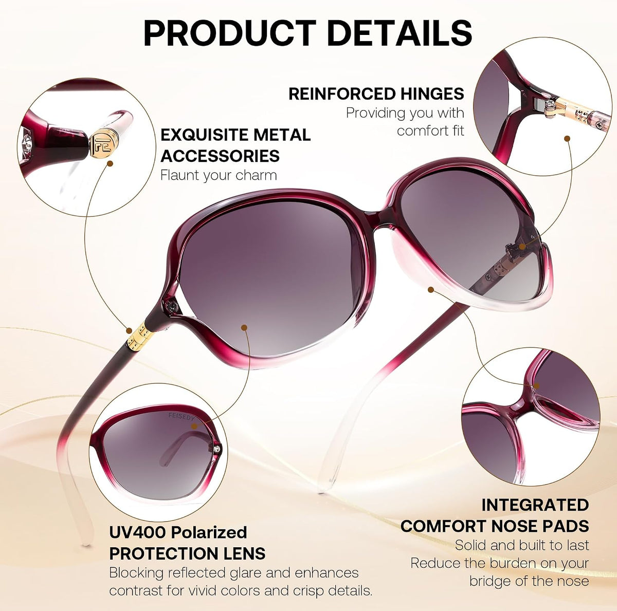 ÉÌƷͼƬ 4 | B0H8N71P98 | FEISEDY Fashion Polarized Sunglasses for Women Butterfly UV400 B0424