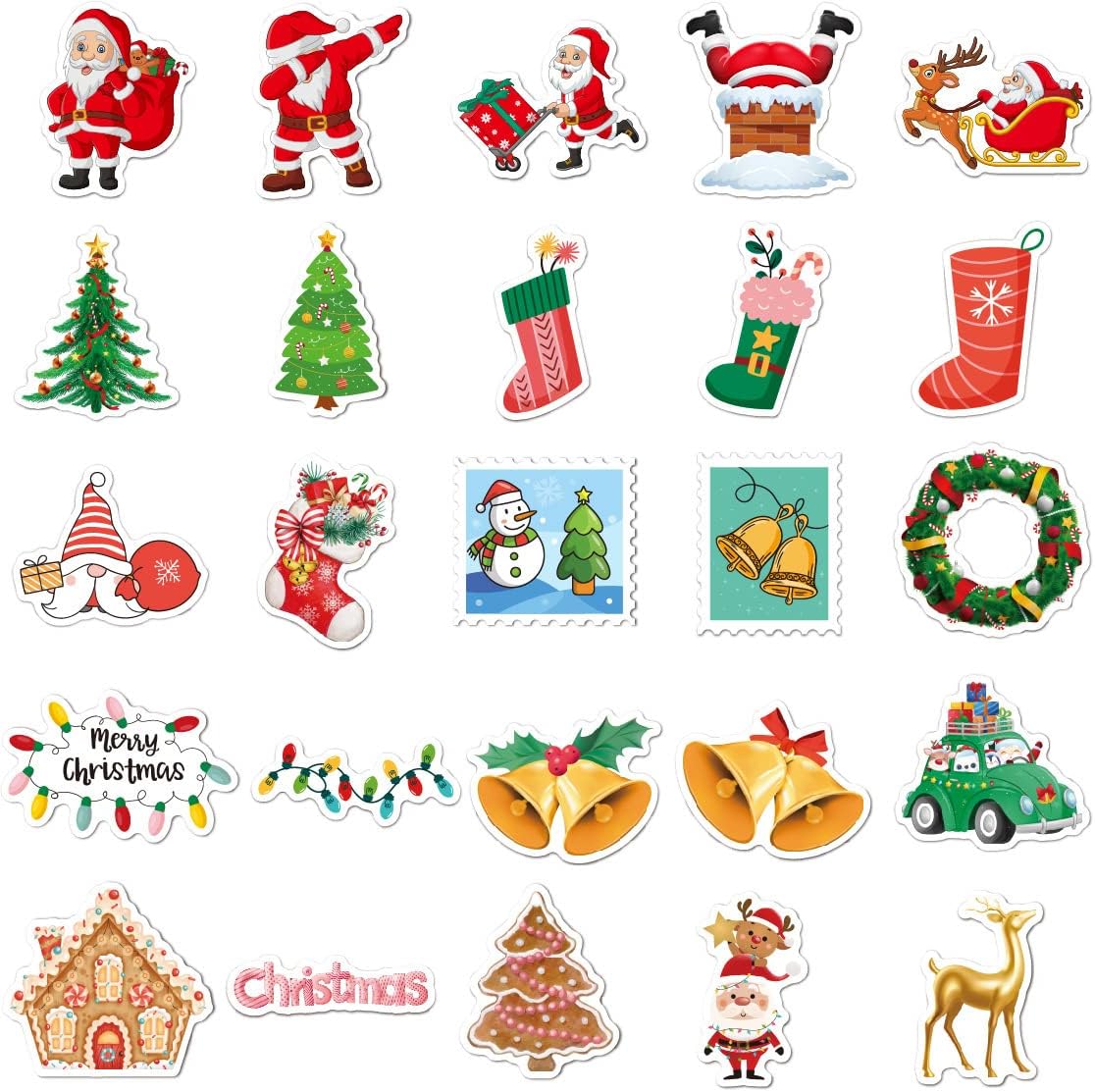 商品图片 3 | B0FY4TDGSH | 50PCS Christmas Theme Stickers for Cards & Crafts, Vinyl Waterproof Xmas Holiday Stickers Festive Gifts for Kids and Teens