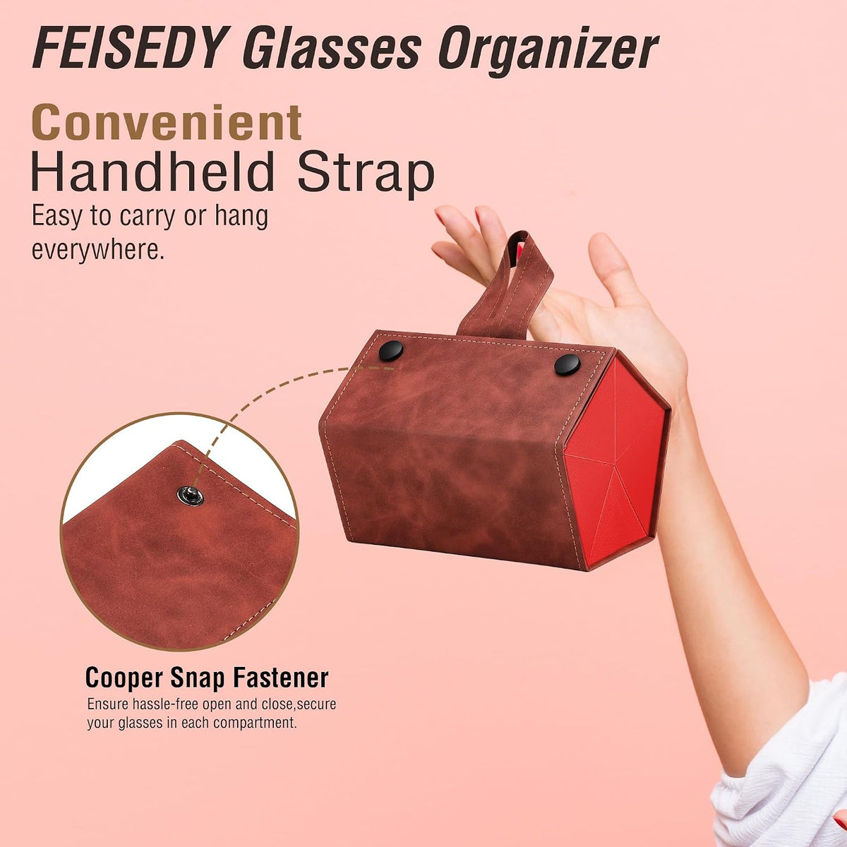 ÉÌƷͼƬ 28 | B0CSFHKMSS | FEISEDY Sunglasses Organizer 5 Slots Travel Glasses Case,Hanging Eyewear Holder Fashionable PU Leather Eyeglass Case B0087
