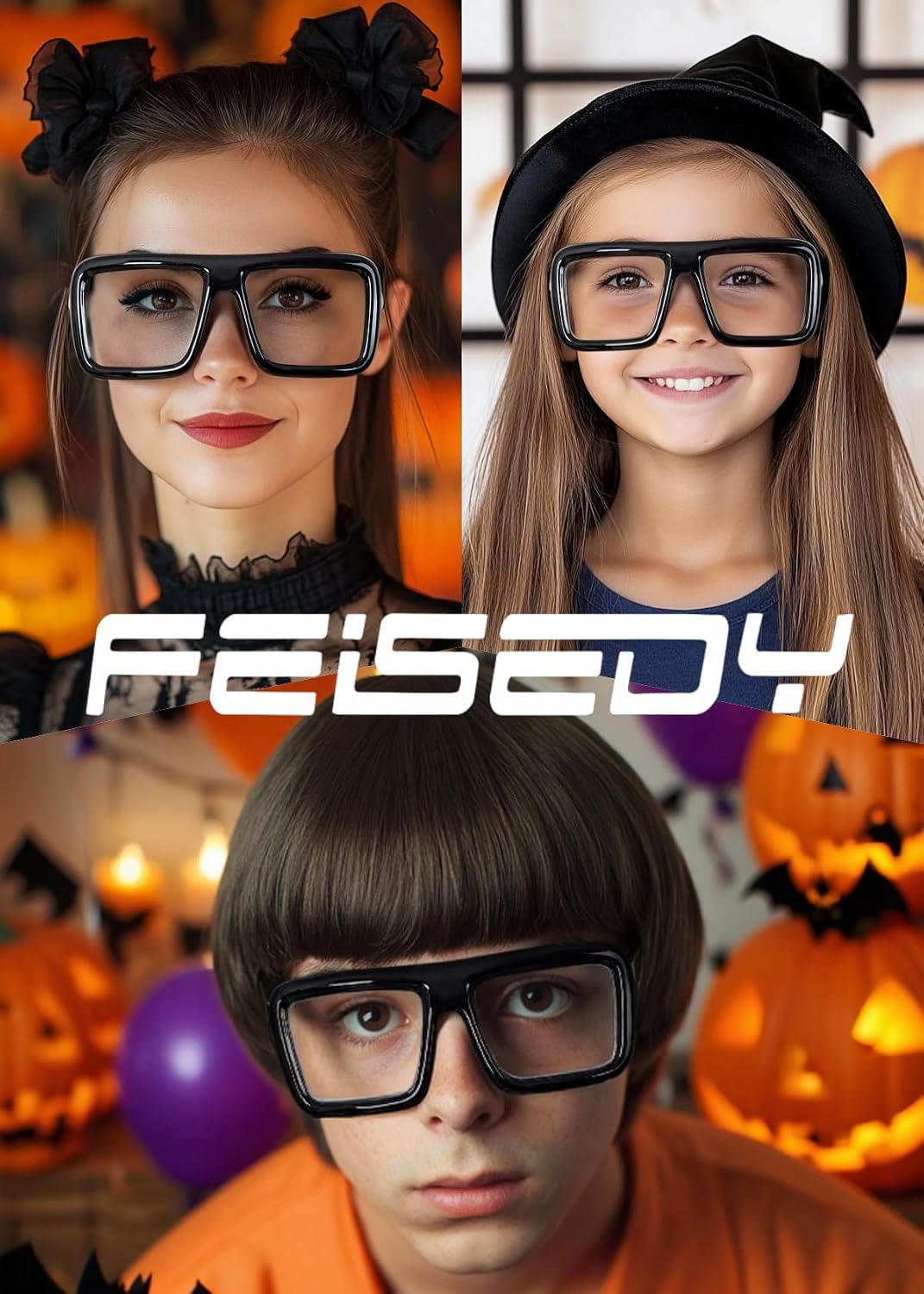 商品图片 4 | B0DFY73V8M | FEISEDY Square Oversized Blue Light Glasses Thick Fake Eyewear Frame for Women Men Nerd Glasses Costume Accessories B0241