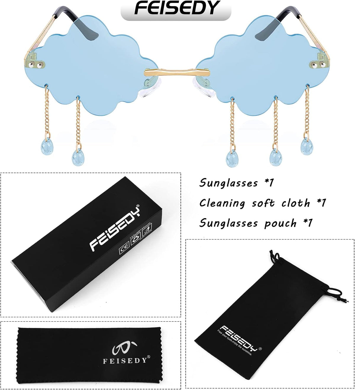 ÉÌƷͼƬ 5 | B09K7C4FB7 | FEISEDY Retro Dripping Cloud Shaped Tassel Sunglasses Rimless Women Funny Party Disco Eyewear B2834