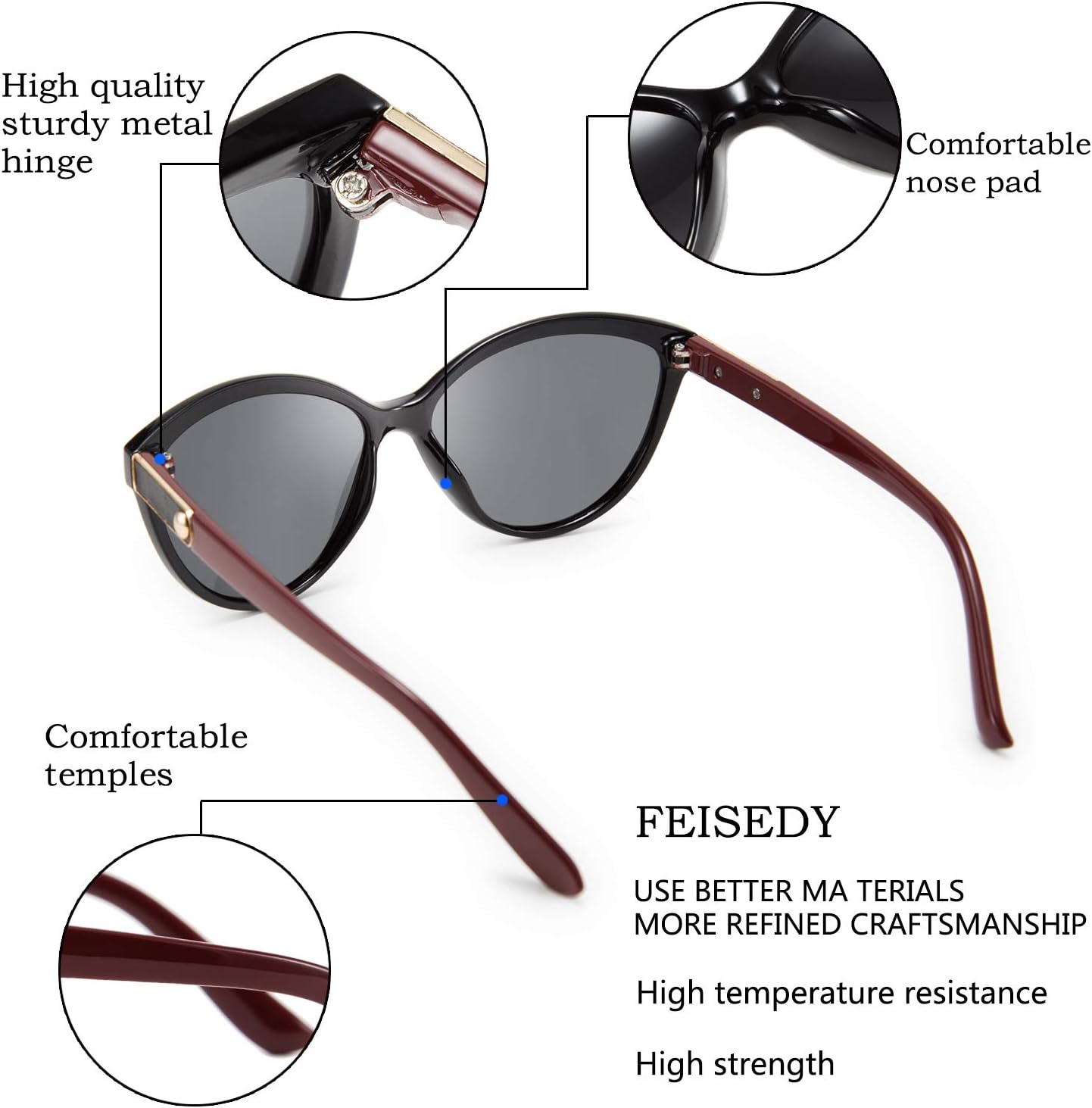 商品图片 33 | B07VB227XS | FEISEDY Classic Cateye Polarized Sunglasses for Women 100% UV Protection B2512