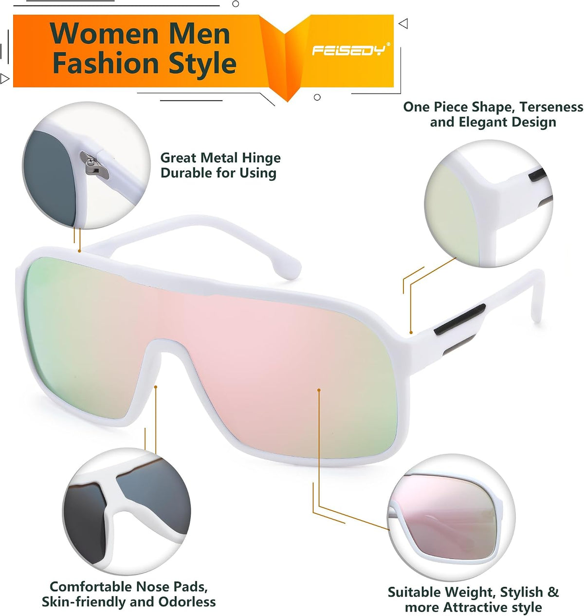 ÉÌƷͼƬ 5 | B0CWTZ9491 | FEISEDY Fashion Polarized Sunglasses Oversized One Piece Reflective Lens Sports Sun Glasses B0122