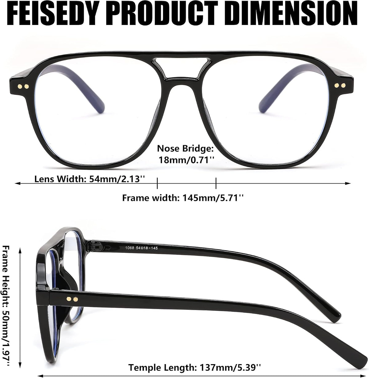 商品图片 4 | B0BYCYNXHJ | FEISEDY Lightweight Pilot Glasses Frame Blue Light Blocking Glasses Women Men Oversized Square Computer Glasses B2387