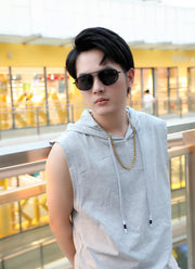 ÉÌƷͼƬ 3 | B09XDVK9DG | FEISEDY Retro Trendy Aviator Sunglasses Women Men 90s Small Vintage Glasses Stylish Gold Metal Oval Sunglasses B2906